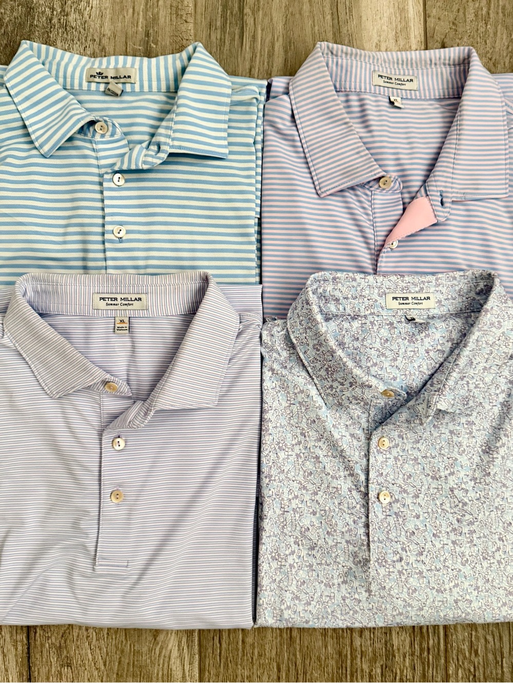Peter Millar Men's Polo Shirt Lot in Light Blue, Lavender and Pink